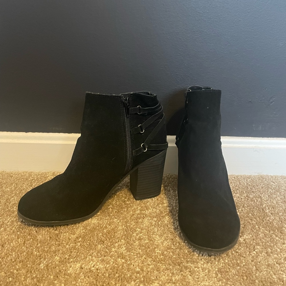 black booties size 8 with cross detail on heel